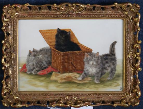 Bessie Bamber (fl.1900-1910) Kittens beside a basket, 6.5 x 9.5in.